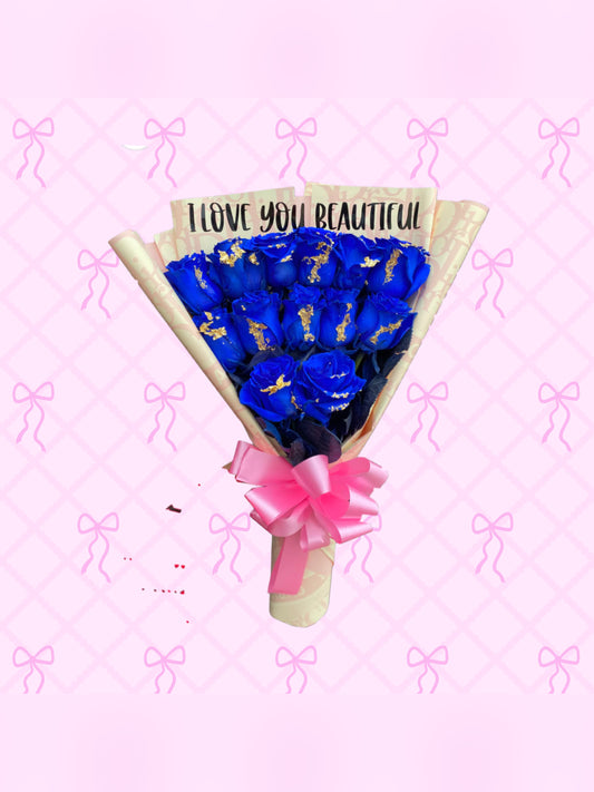 Real rose bouquet: 12 Blue roses with 24k gold flakes 💙