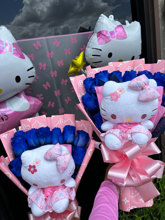 Real roses: 12 blue roses with mini HK plushy