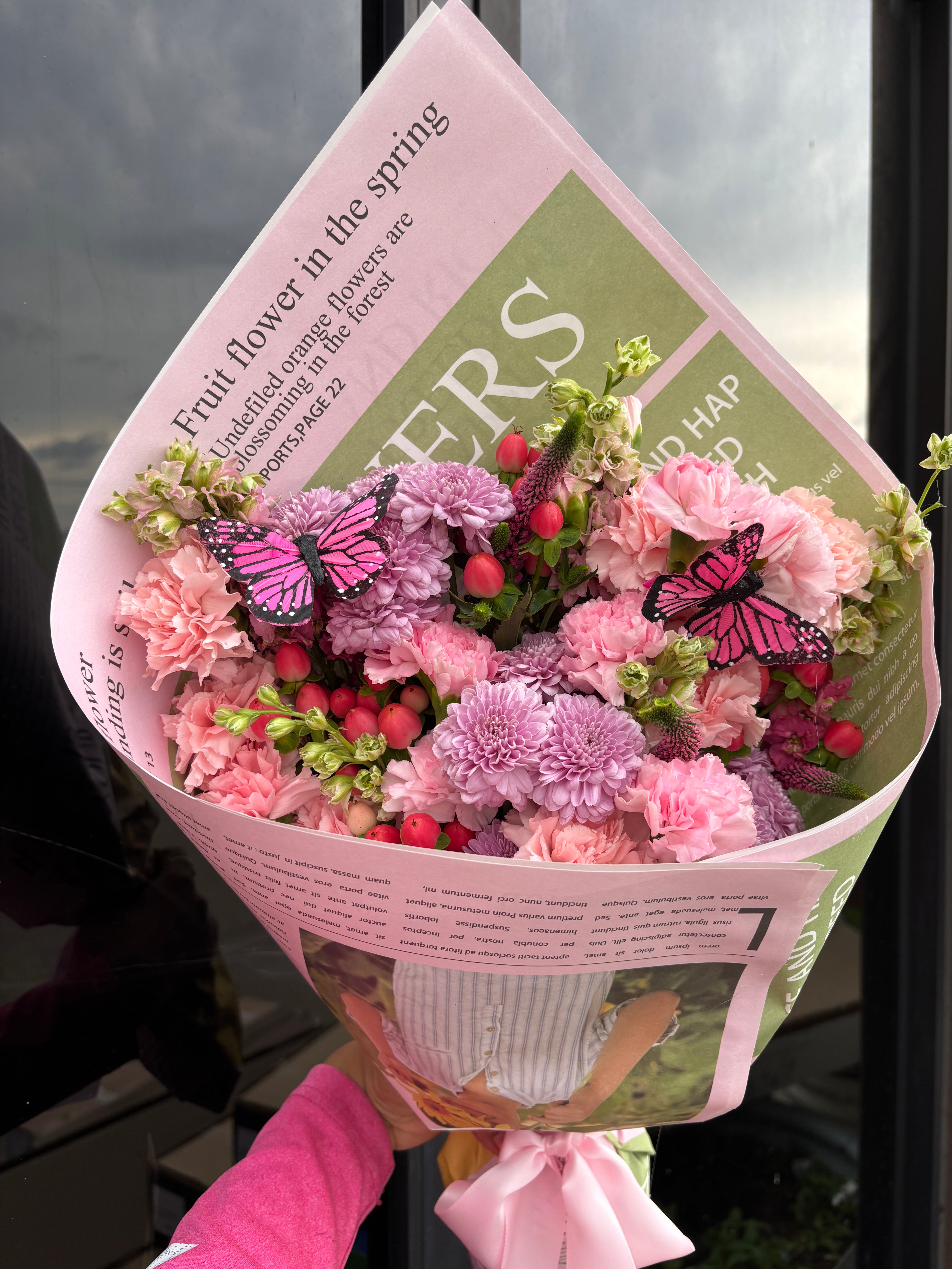 News paper pink flower Mix + Note🌸